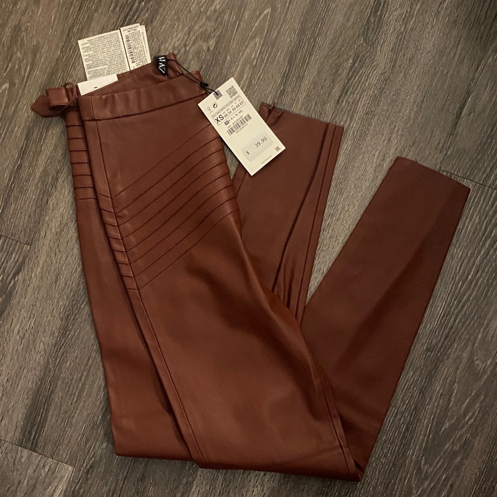 Zara burgany Faux Leather Trousers